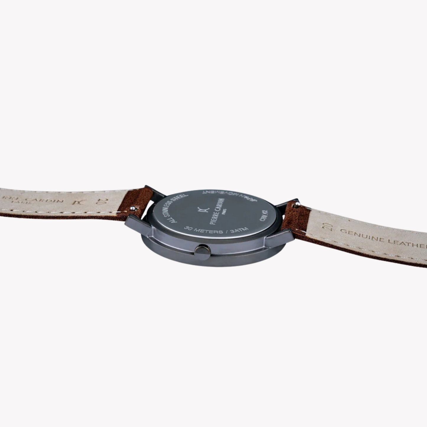 Pierre Cardin Men's Brown Leather Watch, Black Dial | Cbv.1047