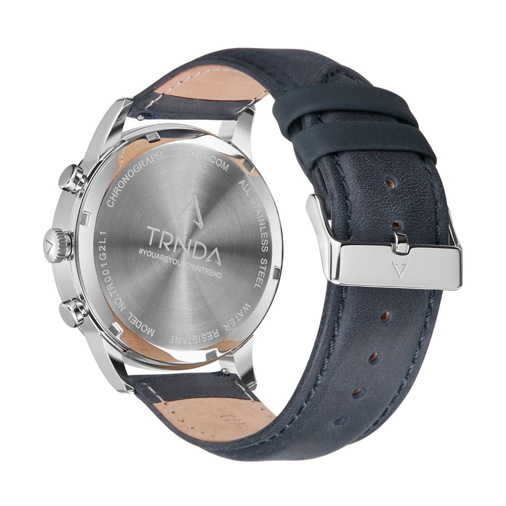Trnda Men's Stainless Steel Watch, Blue Leather Band | Trn-D43b