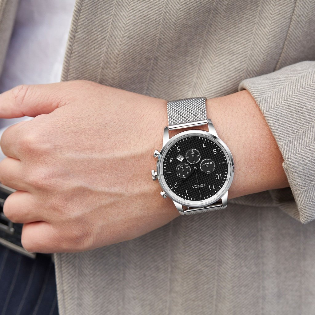 Trnda Men's Stainless Steel Watch, Charcoal Black Dial | Trn-Ss43