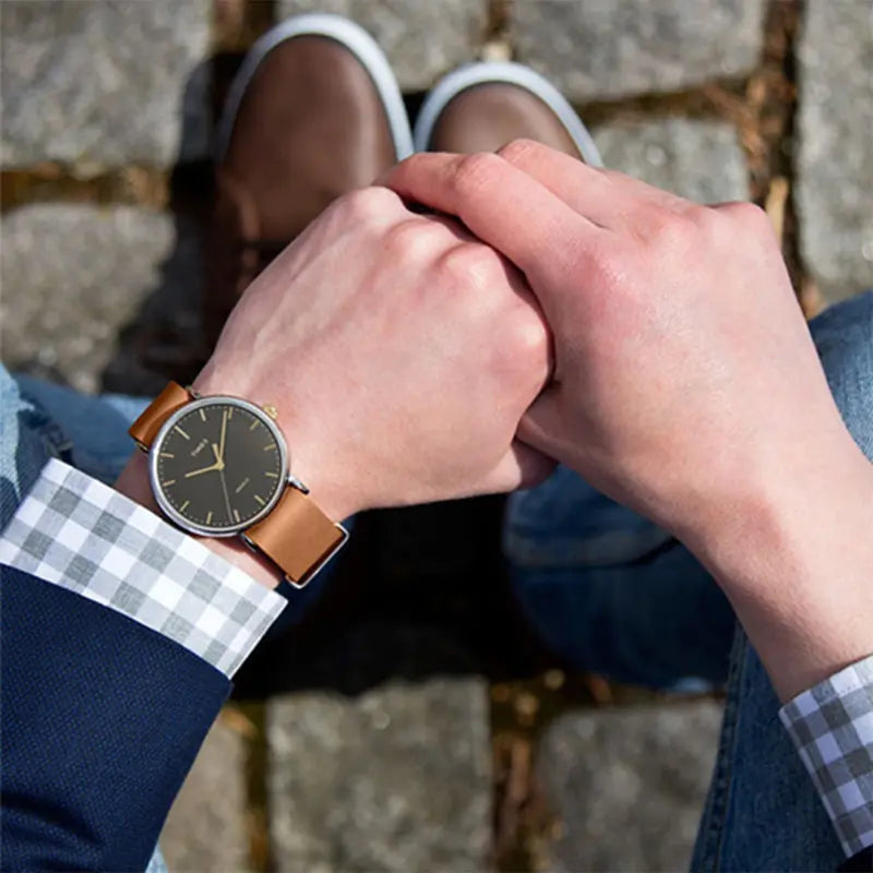 Timex Men's Brass Watch, Black Dial, Brown Leather Strap | Tw2p97900