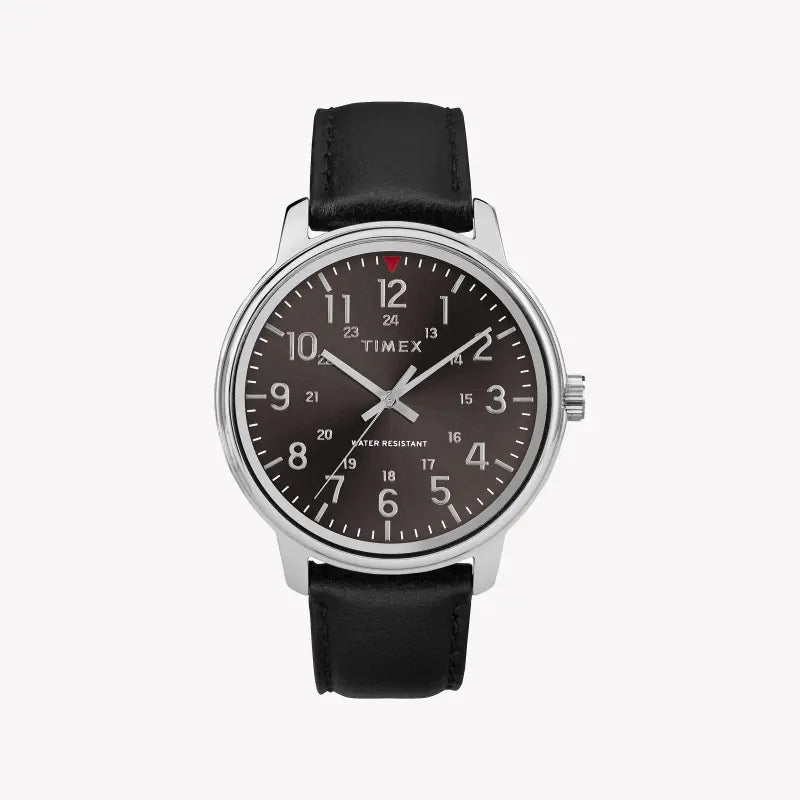 Timex Men's Black Leather Watch, Brass Case | Tw2r85500