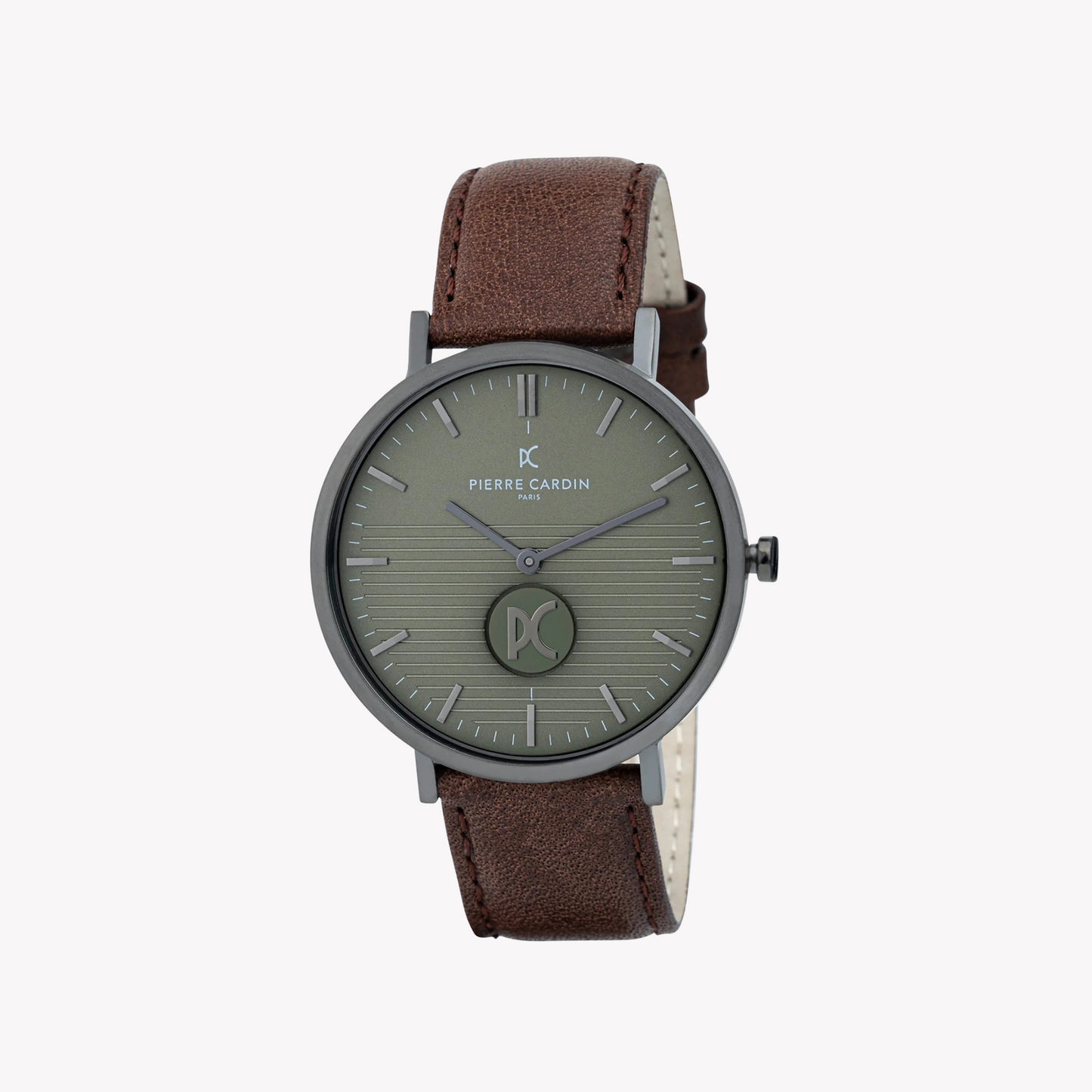 Pierre Cardin Men's Brown Leather Watch, Black Dial | Cbv.1047