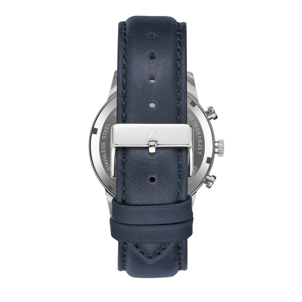 Trnda Men's Stainless Steel Watch, Blue Leather Band | Trn-D43b