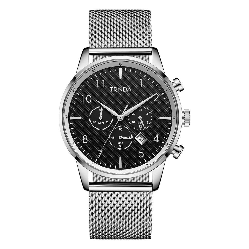 Trnda Men's Stainless Steel Watch, Charcoal Black Dial | Trn-Ss43