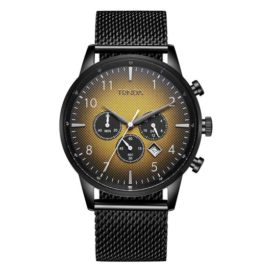 Trnda Men's Black Stainless Steel Watch, Cedar Brown Dial | Trn-43-Bk